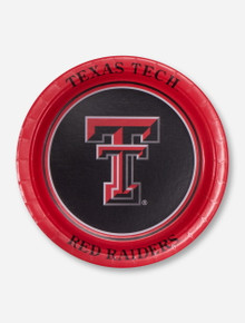 Set of Texas Tech Red Raiders Double T on Red Bordered Paper Plates