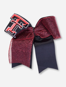 Texas Tech Double T on Black and Red Glitz Cheer Hair Bow