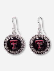 Texas Tech Double T Surrounded by Rhinestones Silver Earrings