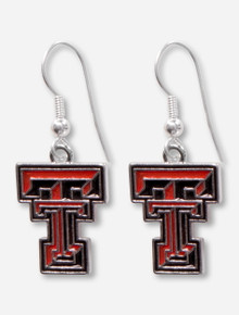 Texas Tech Embossed Silver Enameled Double T Dangle Earrings
