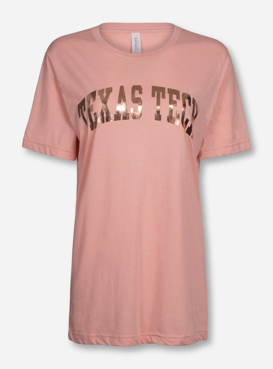 Texas Tech Arch in Rose Gold Foil on Light Pink T-Shirt - Red Raiders