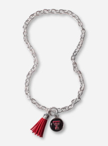 Texas Tech Double T Charm and Suede Tassel Necklace