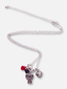 Texas Tech Red Raiders Texas Tech Double T Heart & Crystal Charm Silver Necklace