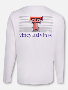 Vineyard Vines Texas Tech Red Raiders Double T on Striped Background Long Sleeve T-Shirt 