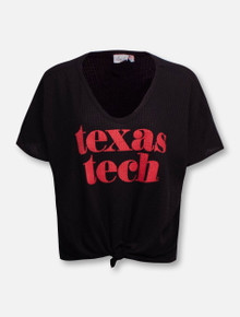 LivyLu Texas Tech Red Raiders Established Waffle Tie Front Black T-Shirt 