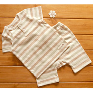 Button Short Sleeve Top / Pants ( S-Beige Olive Brown) 