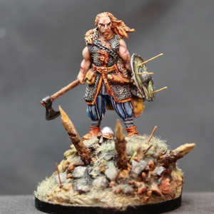 Barbarian adventurer armored with hand axe and shield