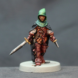 Assassin with sword and dagger drawn