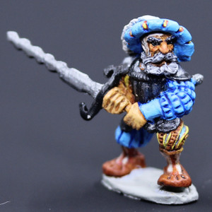 Dwarven male landsknecht advancing with great sword