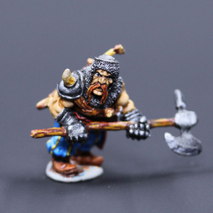 Dwarven male guard advancing with great axe