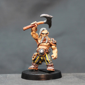 Dwarven male berserker with great axe overhead