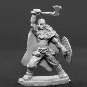 Viking Male berserker with small axe and shield attacking