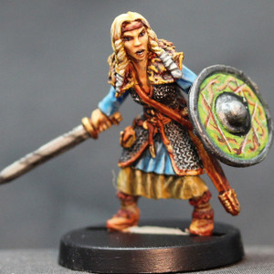 Viking female armored ready with sword and shield