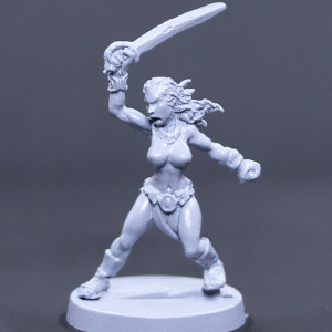 Female Red Man attacking with sword