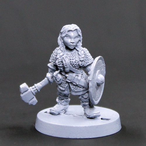 Female Dwarf Cleric with hammer and shield