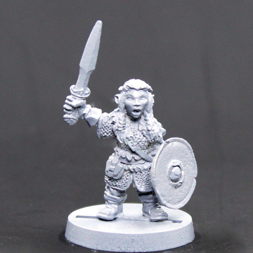Female Dwarf warrior raised sword
