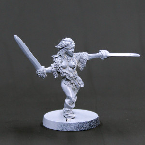 Khristine Female barbarian with two swords attacking