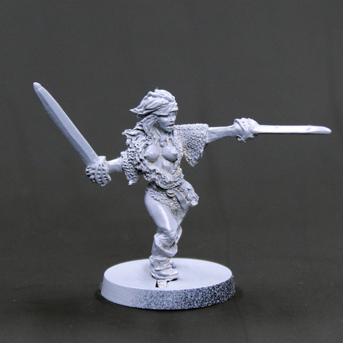 Khristine Female barbarian with two swords attacking