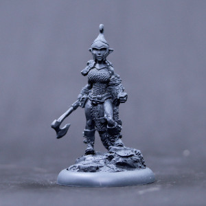Female Grey elf wolf warrior with hand axe