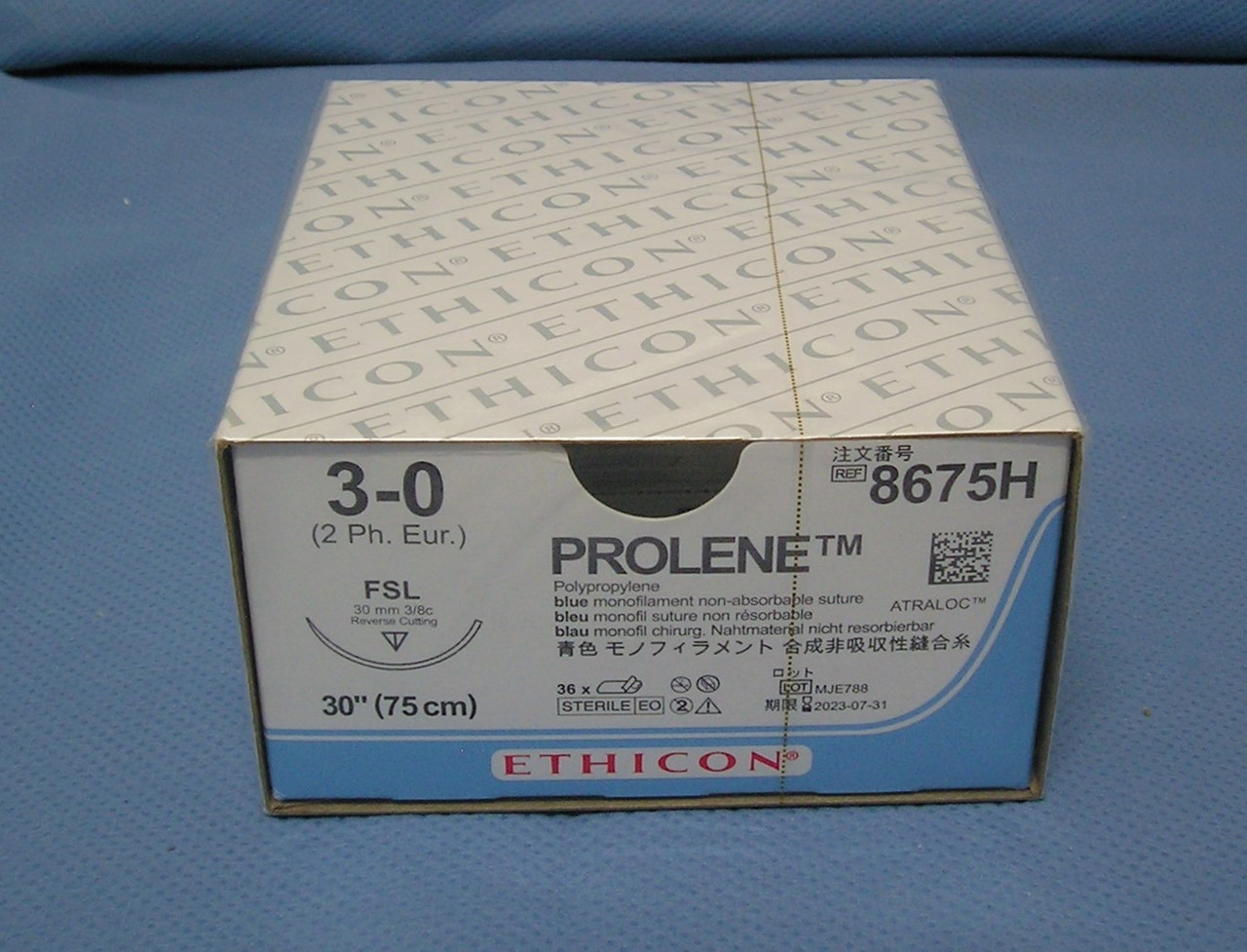 Ethicon Suture, Prolene 8675H, 3-0, 30