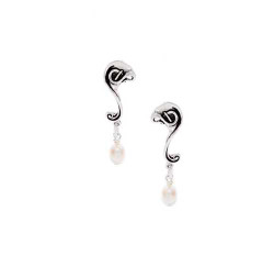 Silver Calla Lily Post Earrings with Pearls