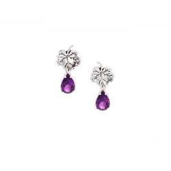 Grape Leaf Post Earrings with 1 Carat Gemstones