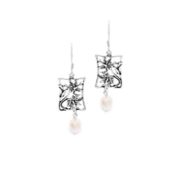 Hibiscus Earrings with Freshwater Pearl