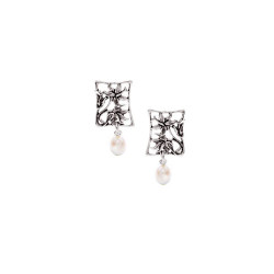 Hibiscus Flower Framed Post Earrings with Pearls