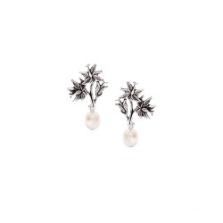 Hibiscus Framed Flower Post Earrings with Pearls