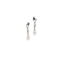 Hibiscus One Flower Bud Post Earrings with Pearls