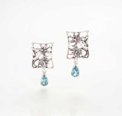 Silver Hibiscus Flower Post Earrings with 1 Carat Gemstones
