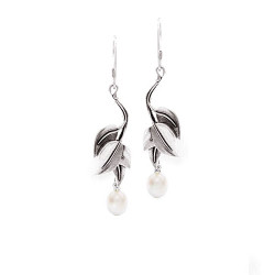 Maile Leaf Earrings with Fresh Water Pearls