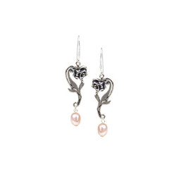 Sterling Silver Nouveau Rose Earrings with Fresh Water Pearls