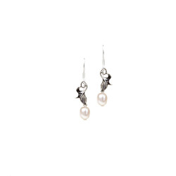 Silver Trumpet Flower Earrings with Pearls