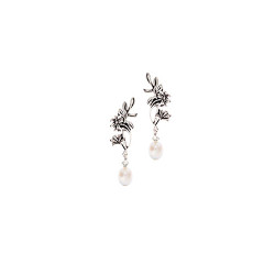 Silver Wildflower Post Earrings with Pearls.