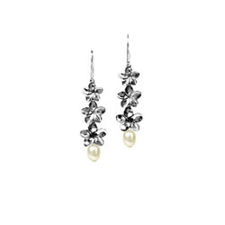 Plumeria Earrings | Three Dangling Flowers with Pearls