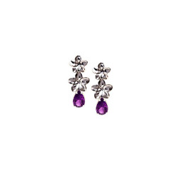 Plumeria Post Earrings | Dangling Flowers with Gemstones