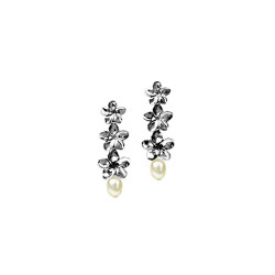 Sterling Silver Plumeria Earrings | Three Dangling Flowers with Pearls