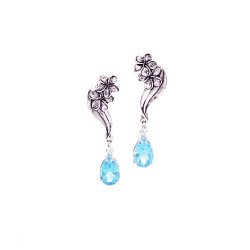 Plumeria Two Flower Post Earrings with Gemstones