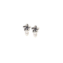 Sterling Silver Plumeria Earrings with Fresh Water Pearls