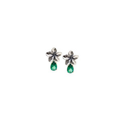 Sterling Dangle Plumeria Earrings with 1 Carat Gemstones