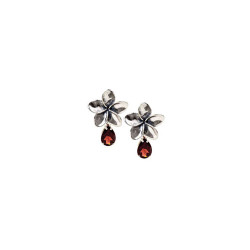 Sterling Plumeria Earrings 1/2 inch with 1 Carat Gemstones