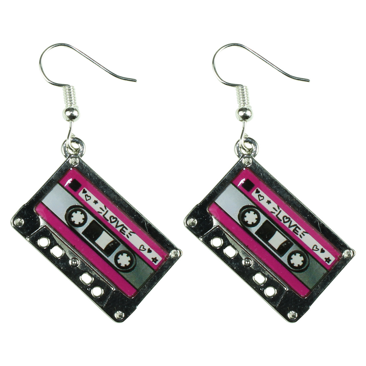 Funky Red Love Mixtape Cassette Novelty Dangle Earrings | The Funky Barcode