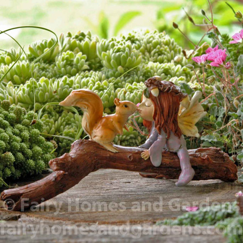 Little Fairy Kissing Squirrel on Branch