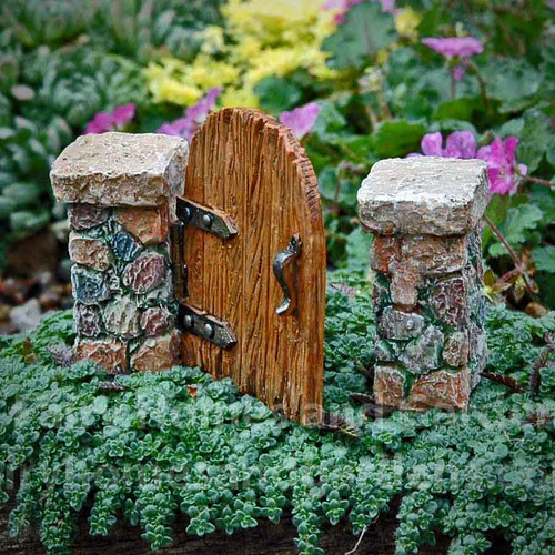 Miniature Hinged Wooden Gate with Stone Posts