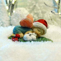 Christmas Fairy Baby Sleeping with Tiny Bunny