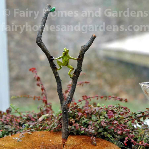 Miniature Frog on a Branch Stake