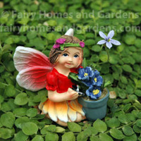 Miniature Fairy Tale Fairy Holding a Pot of Flowers