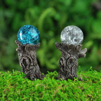 Miniature Crackled Glass Gazing Balls on Woodland Stumps