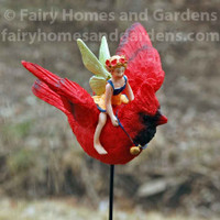 Fairy Flying on a Cardinal Garden Stake